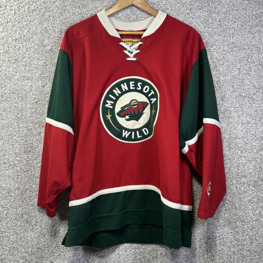 Vintage Minnesota Wild Jersey Mens Large Red NHL Hockey Koho Lace Up 2000s